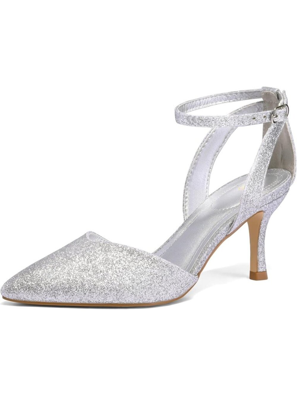 Women's Silver Glitter Closed Toe Kitten Heels Comfortable Dress Pump Heel Shoes